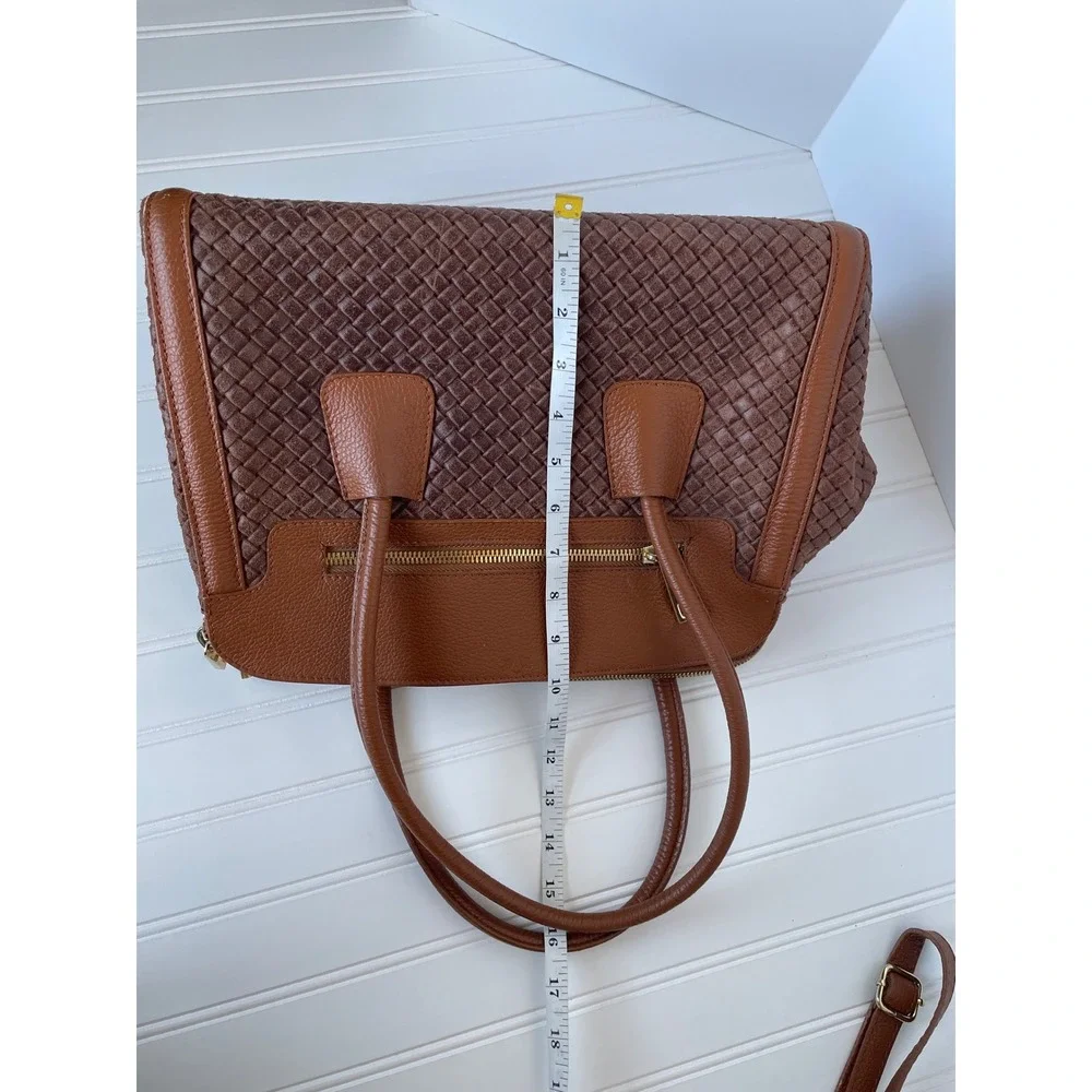 Ilenia Genuine Italian Woven Leather Brown Shoulder Bag Handmade Zip Compartment